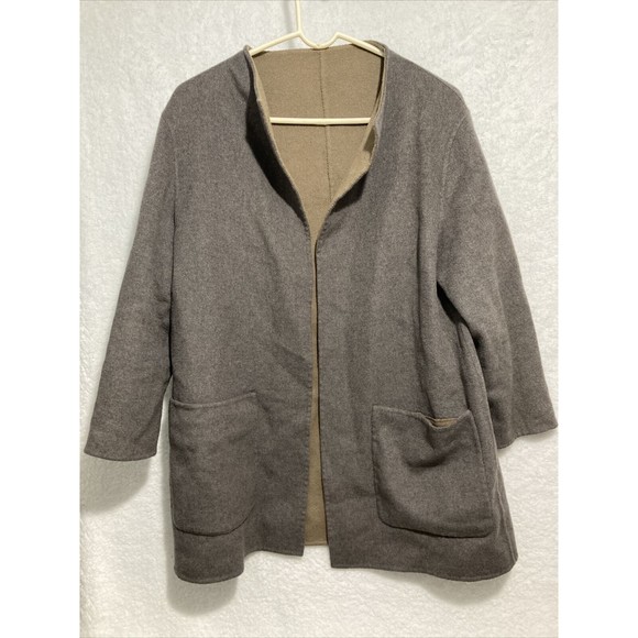 Jaeger Pure Wool Reversible Coat Jacket Coatigan Camel Grey Small - Picture 2 of 7